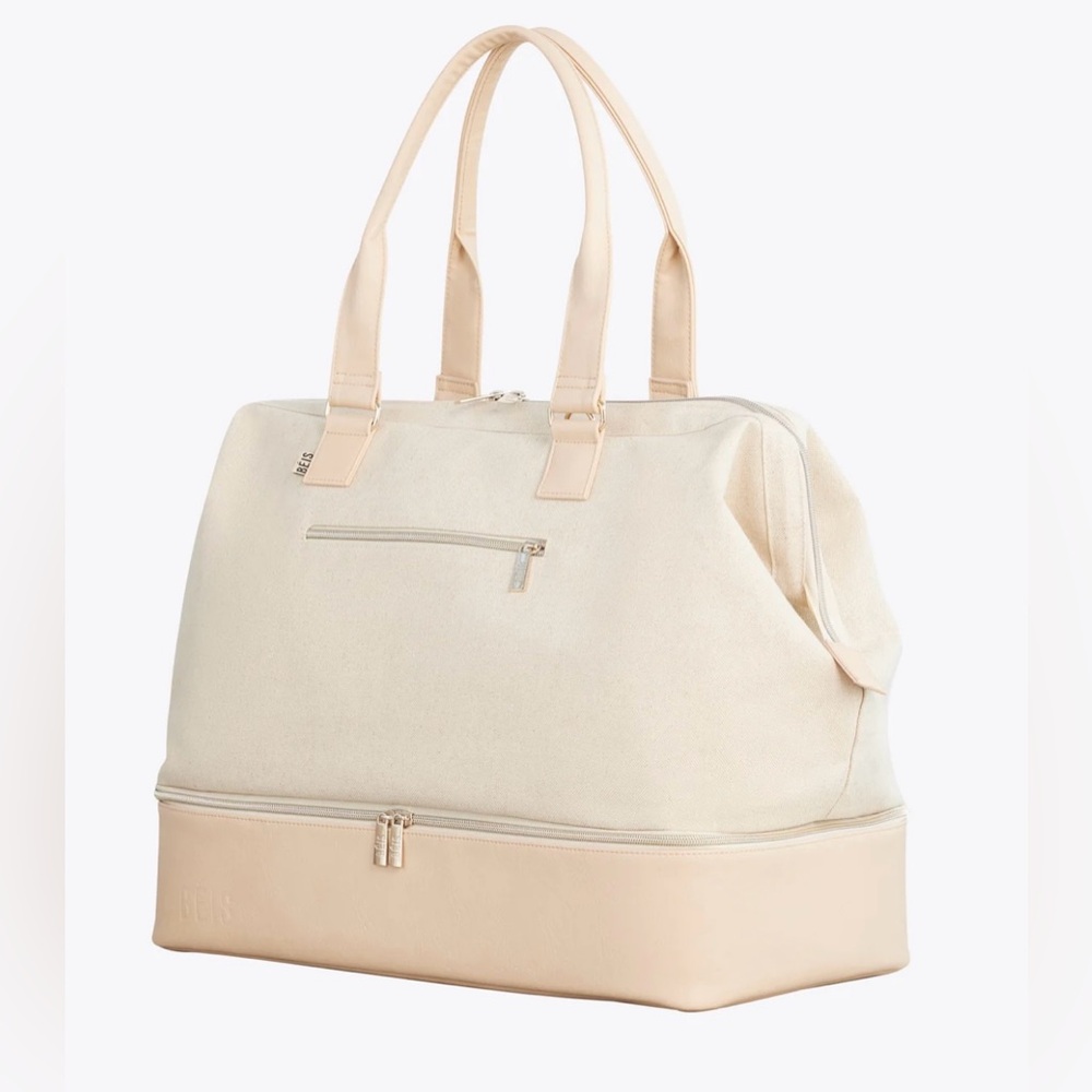 Beis The Weekender Beige Canvas Tote Bag Overnight Zipper Travel - Picture 3 of 12